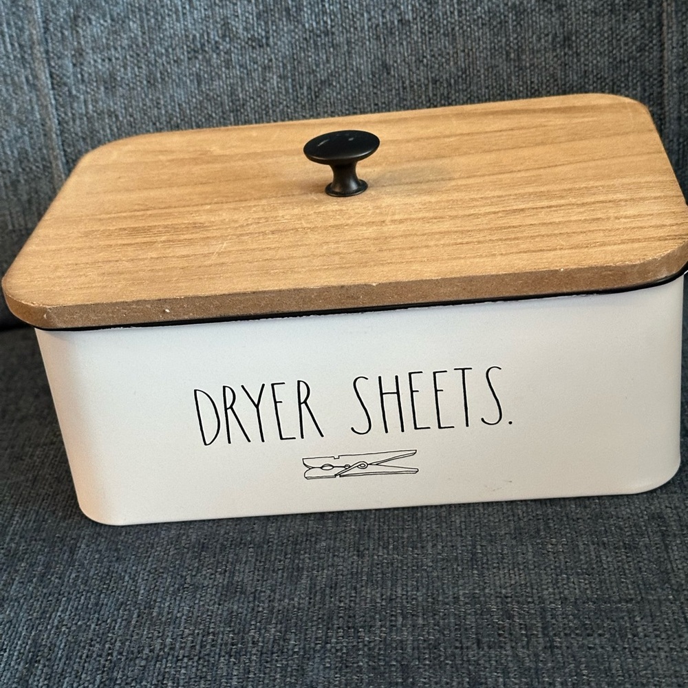 Rae Dunn Cream “Dryer Sheets” Storage Canister with wood lid